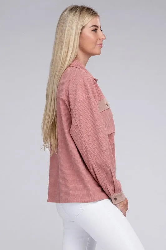 NUVI APPAREL Two-Tone Pink Flap Pocket Shacket