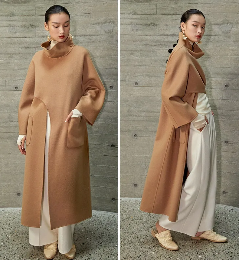 Original Design Women Overlong Double-Sided Woolen Coat-Dress