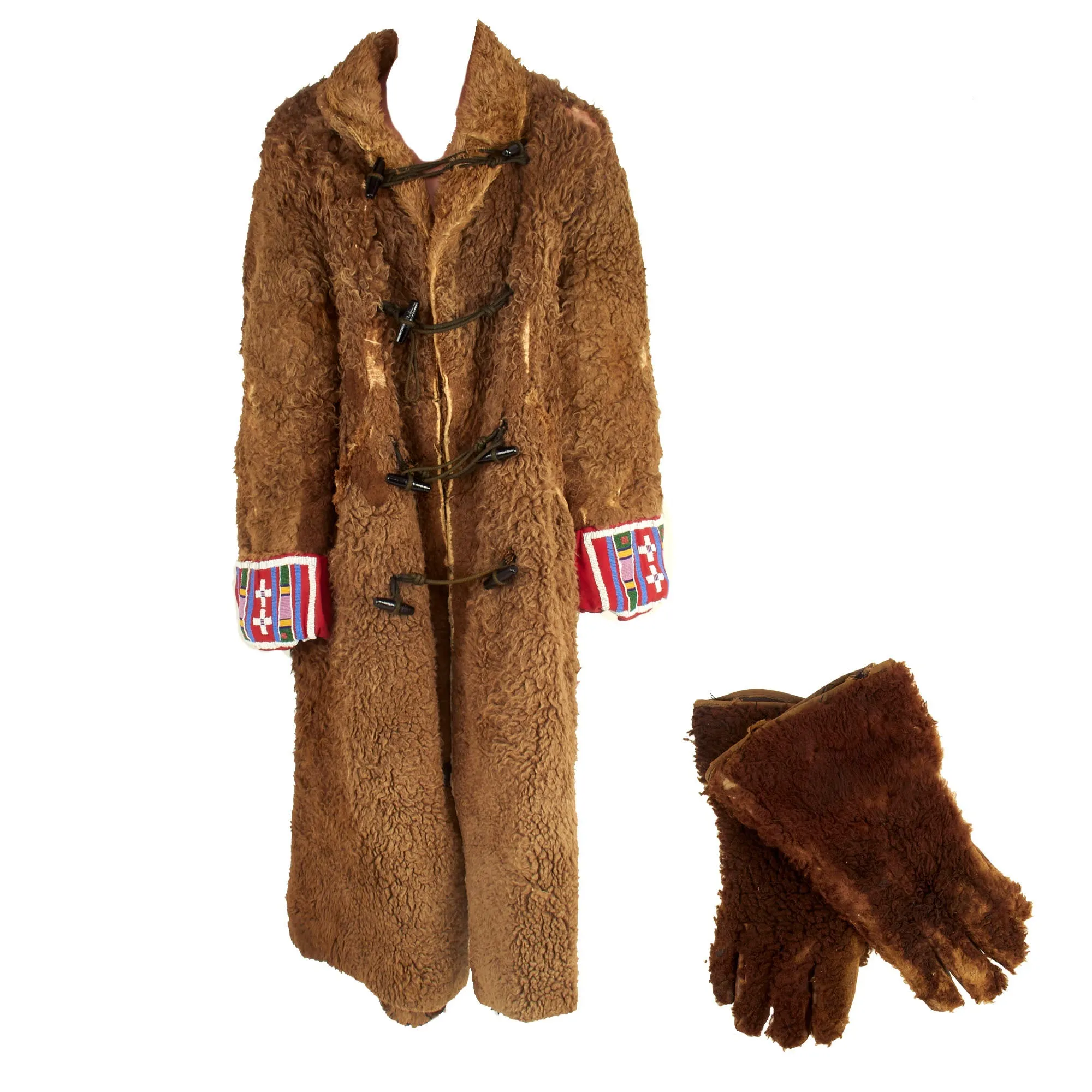 Original U.S. Indian Wars Frontier Campaign Buffalo Coat With Matching Gloves Attributed To MoH Recipient General Nelson Miles, Commanding General of the U.S. Army