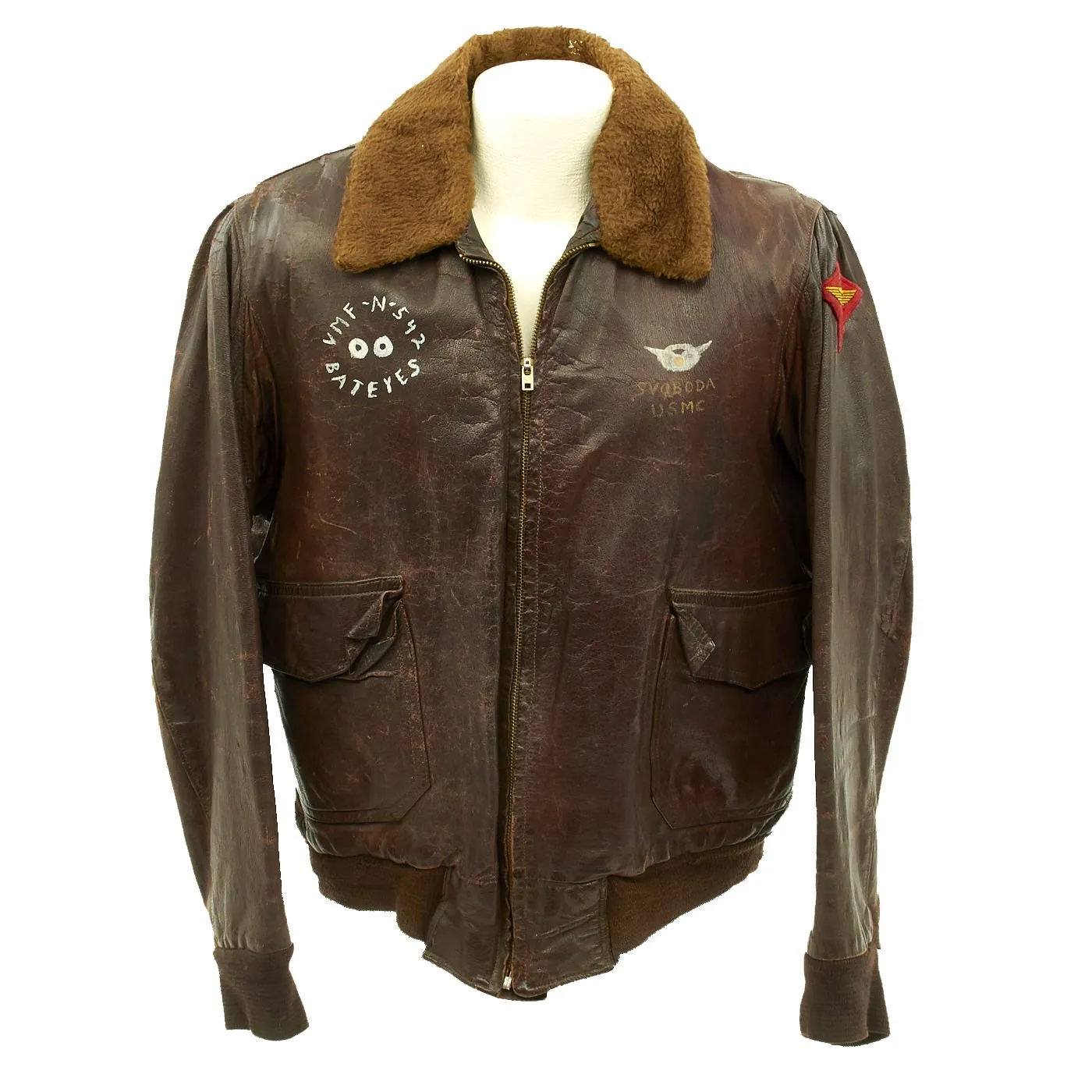 Original U.S. Korean War VMF-N-542 Bateyes Radio Operator Svoboda Painted G-1 Leather Flying Jacket