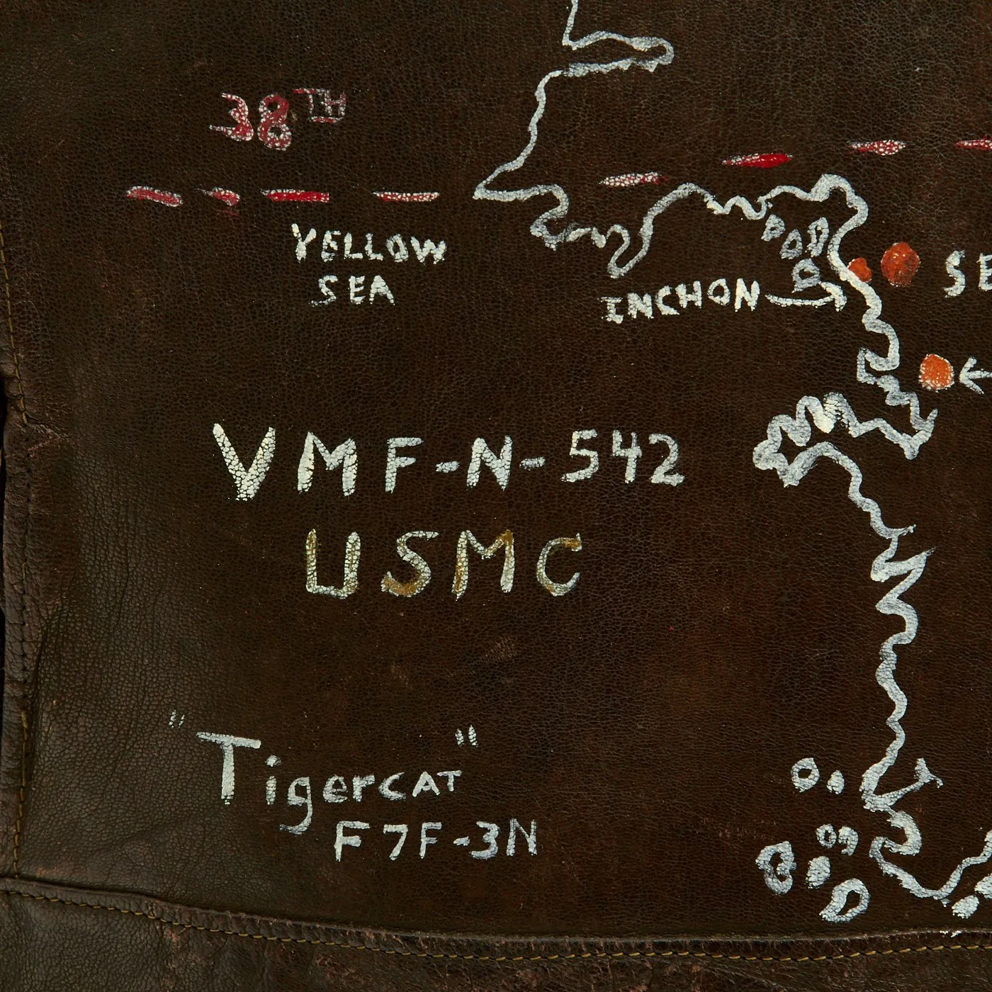 Original U.S. Korean War VMF-N-542 Bateyes Radio Operator Svoboda Painted G-1 Leather Flying Jacket