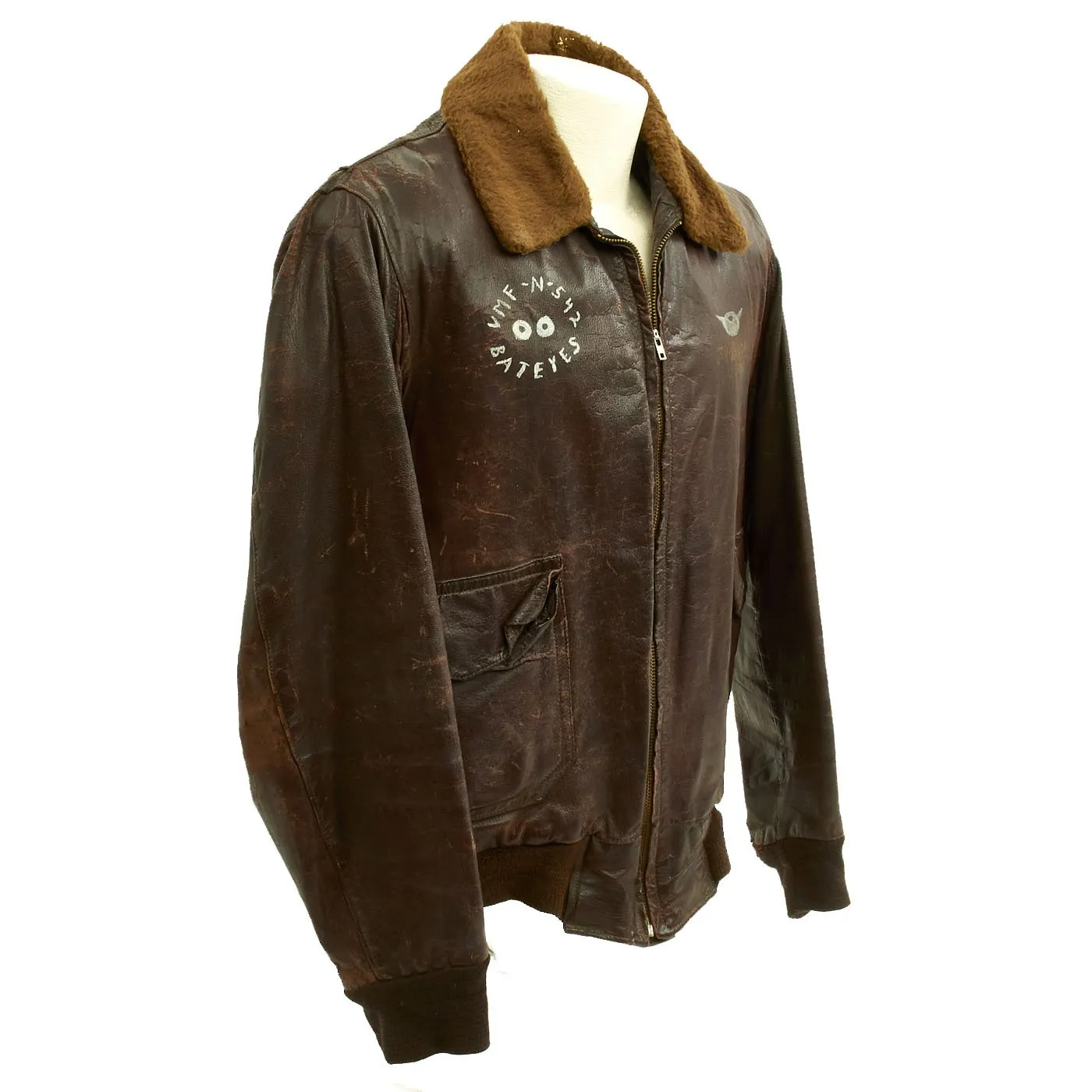 Original U.S. Korean War VMF-N-542 Bateyes Radio Operator Svoboda Painted G-1 Leather Flying Jacket