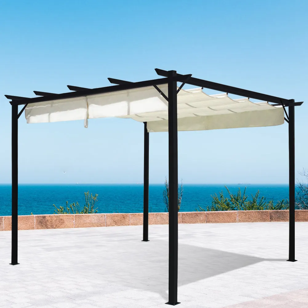 Outdoor Retractable Steel Pergola with Top Canopy