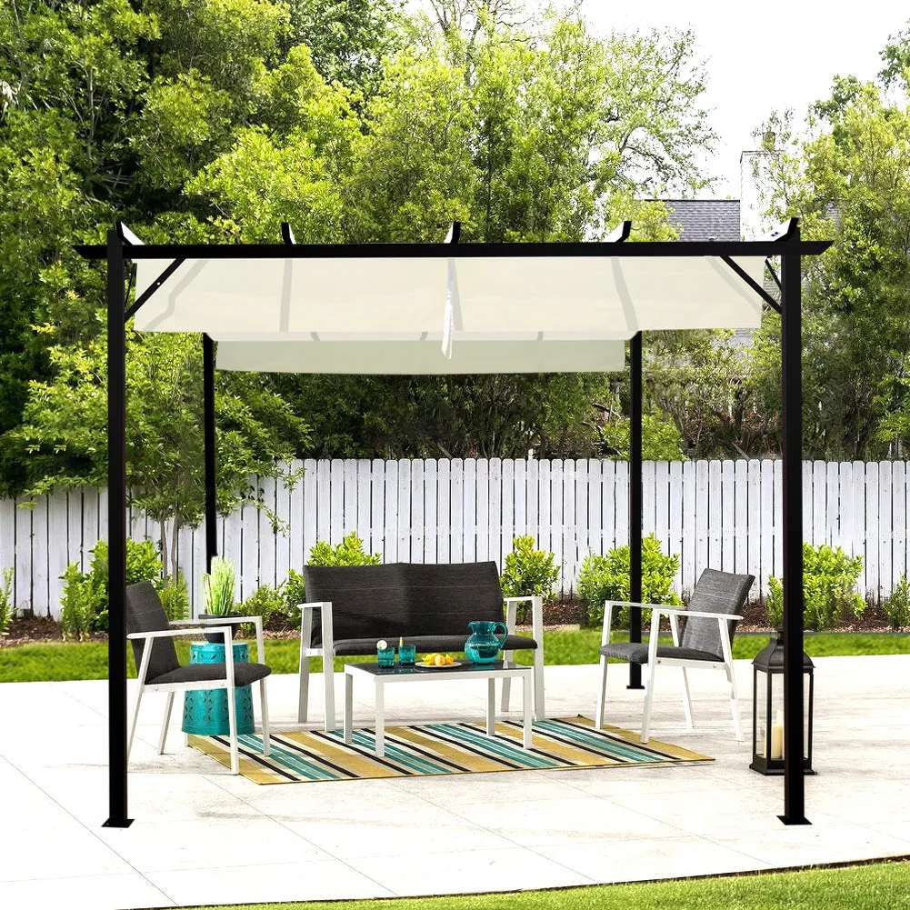 Outdoor Retractable Steel Pergola with Top Canopy