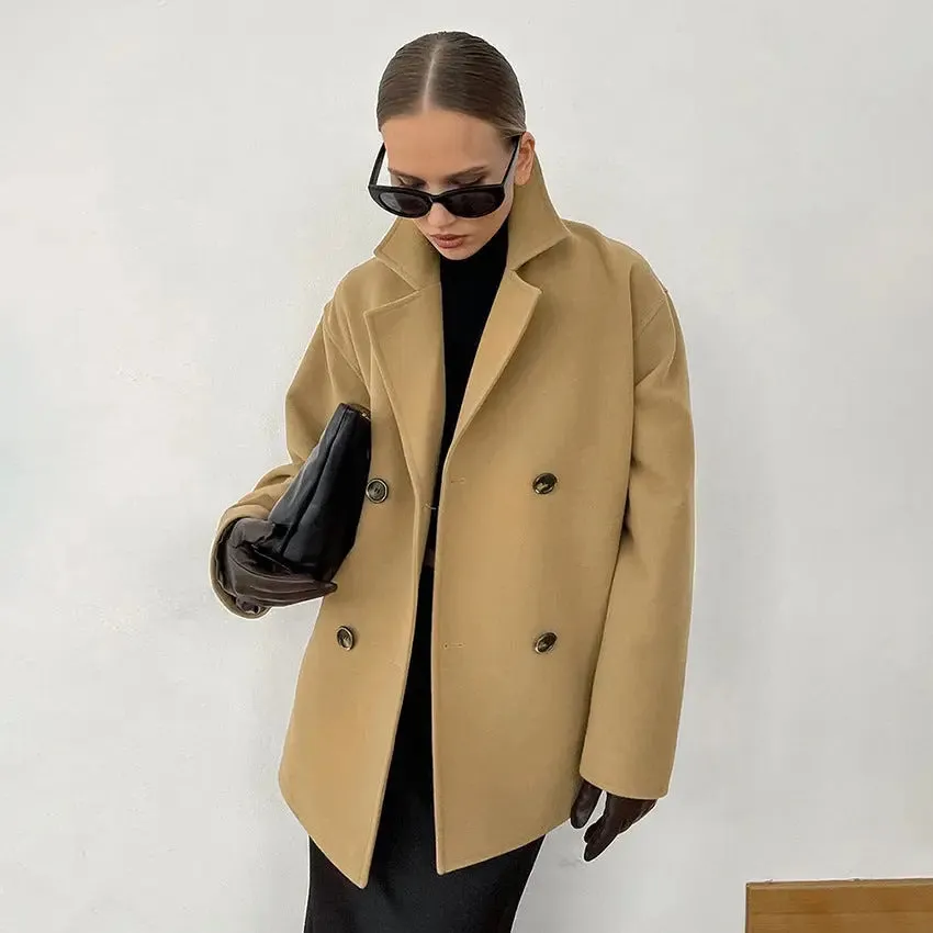 Overcoat Mid-length Thick Brown Woollen Jacket