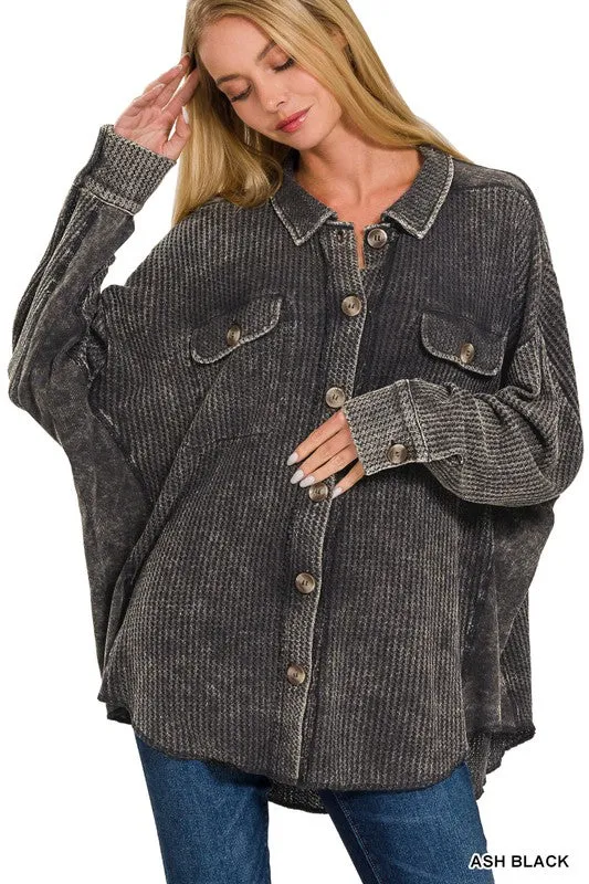 OVERSIZED WAFFLE CARDIGAN TOP