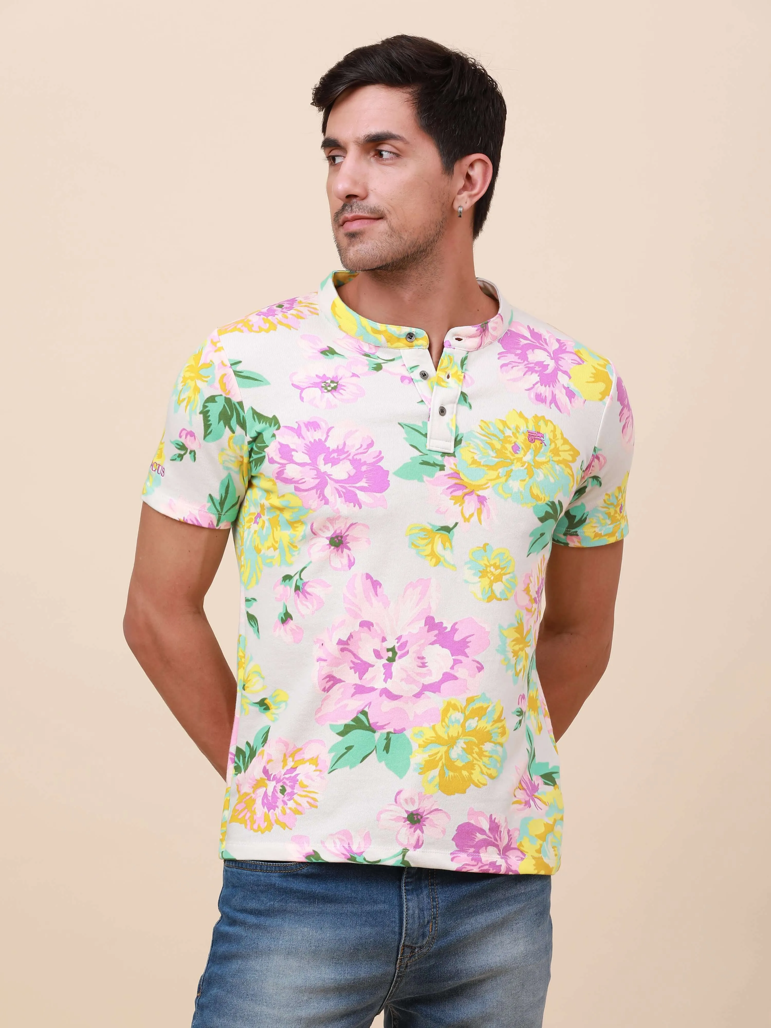 Paradise Tropical Multi-Color Henley T-shirt