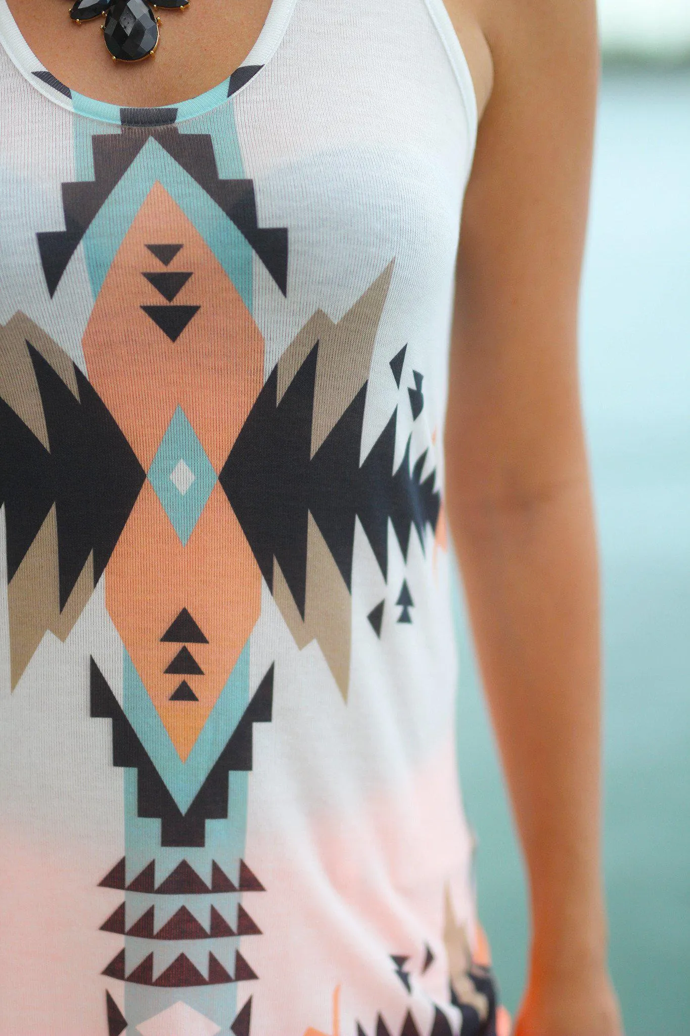 Peach Aztec Print Tank Top