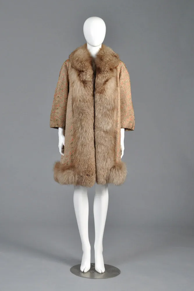 Pierre Balmain Haute Couture Brocade   Fox Fur Coat