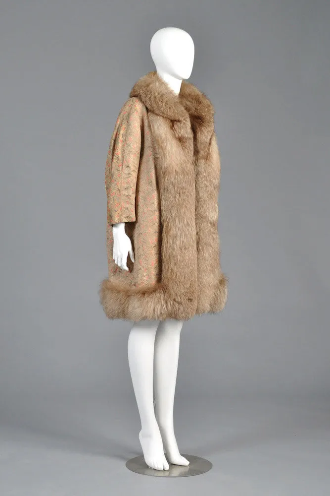 Pierre Balmain Haute Couture Brocade   Fox Fur Coat