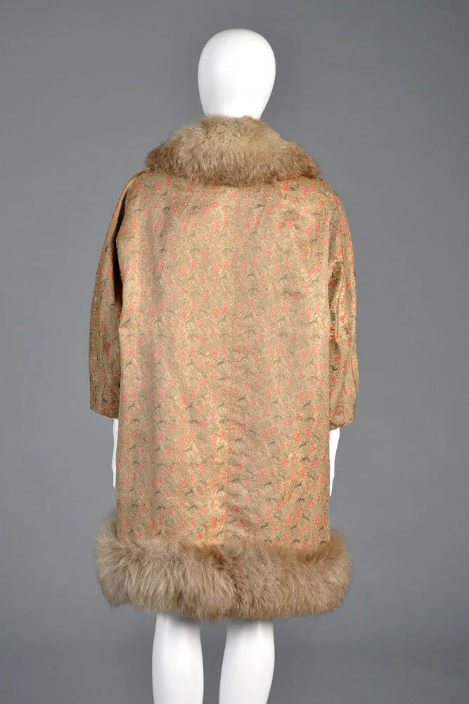 Pierre Balmain Haute Couture Brocade   Fox Fur Coat