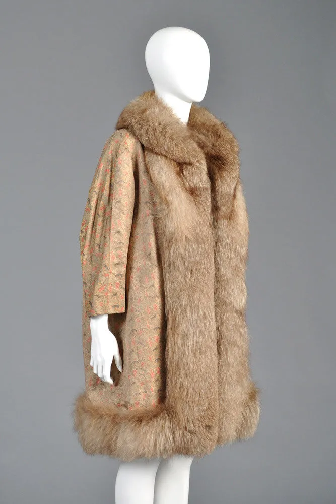 Pierre Balmain Haute Couture Brocade   Fox Fur Coat