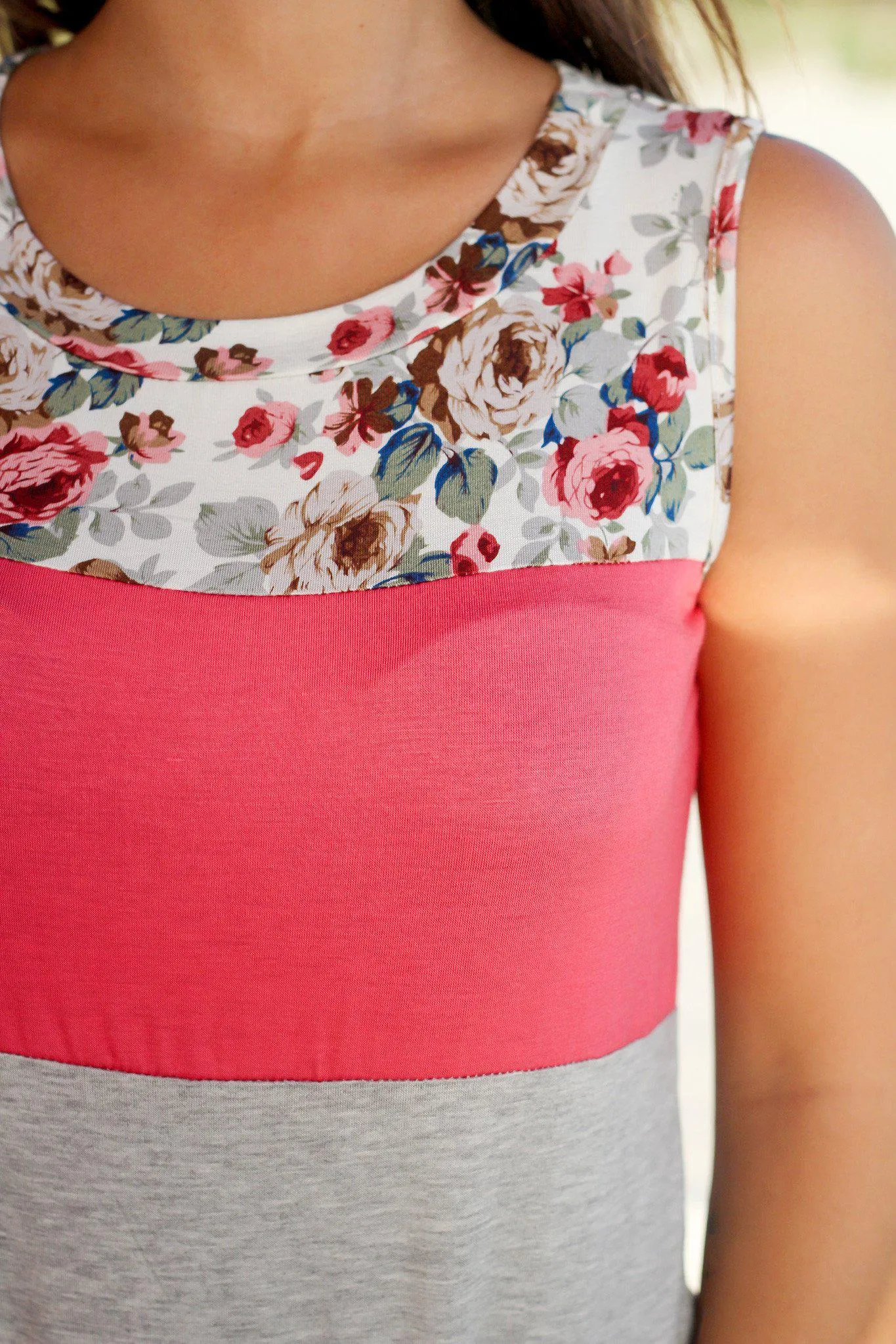 Pink and Gray Floral Tank Top