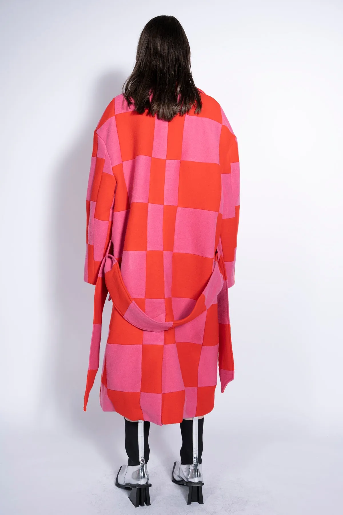 PINK AND RED CHECKED LONG COAT