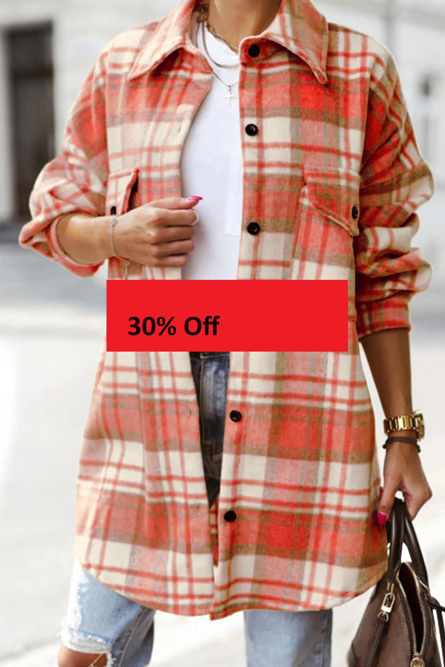 Plaid Flap Pocket Long Sleeve Shacket