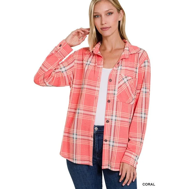 PLAID SHACKET WITH FRONT POCKET