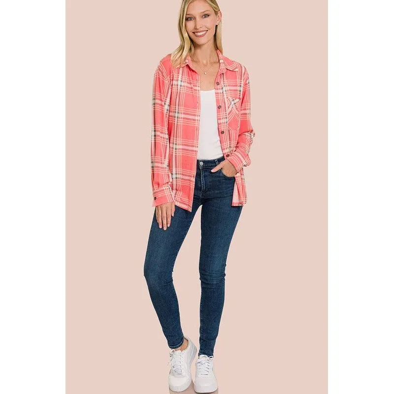 PLAID SHACKET WITH FRONT POCKET