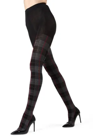 Plaid Sweater Tights - Black & Grey