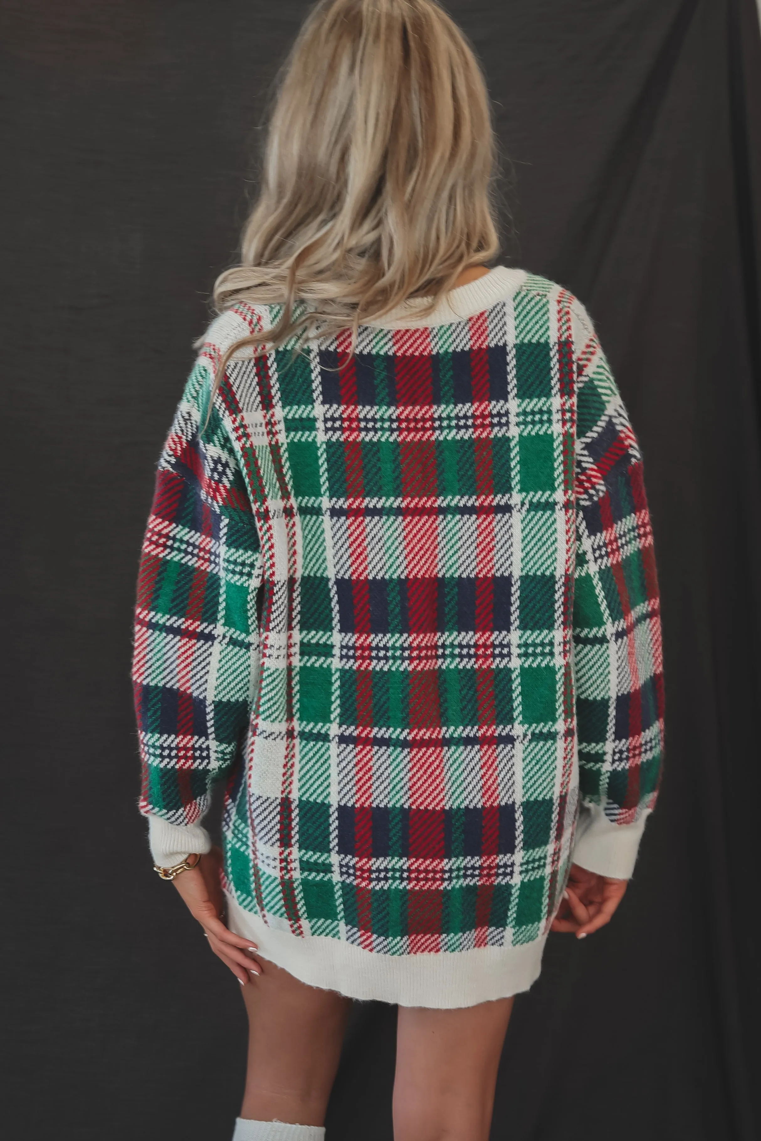 PRE-ORDER SHIPS 12/1 Feeling Festive And Fine Red And Green Holiday Plaid Sweater Dress