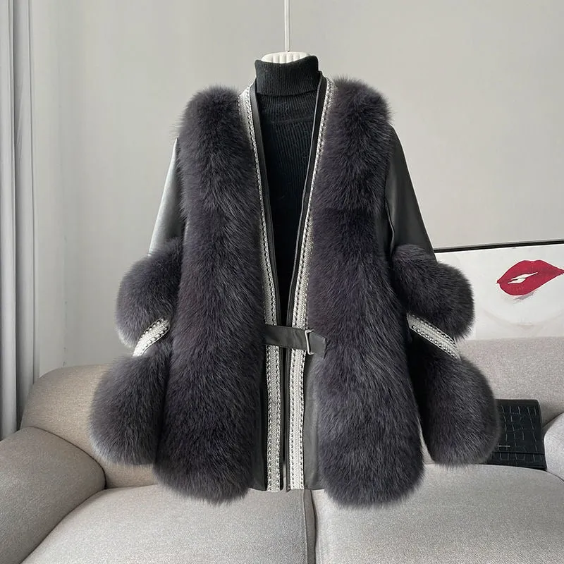 Pre Order:  Spliced Faux Fur and Leather Coat