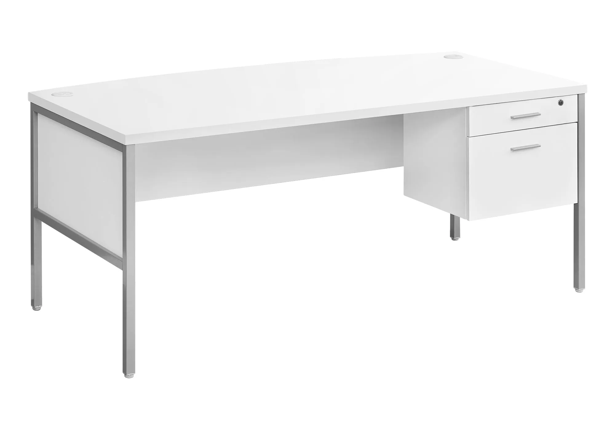 ProWork 72 inch Executive Desk: Modern White Laminate with Silver Metal Accents, Commercial-Grade