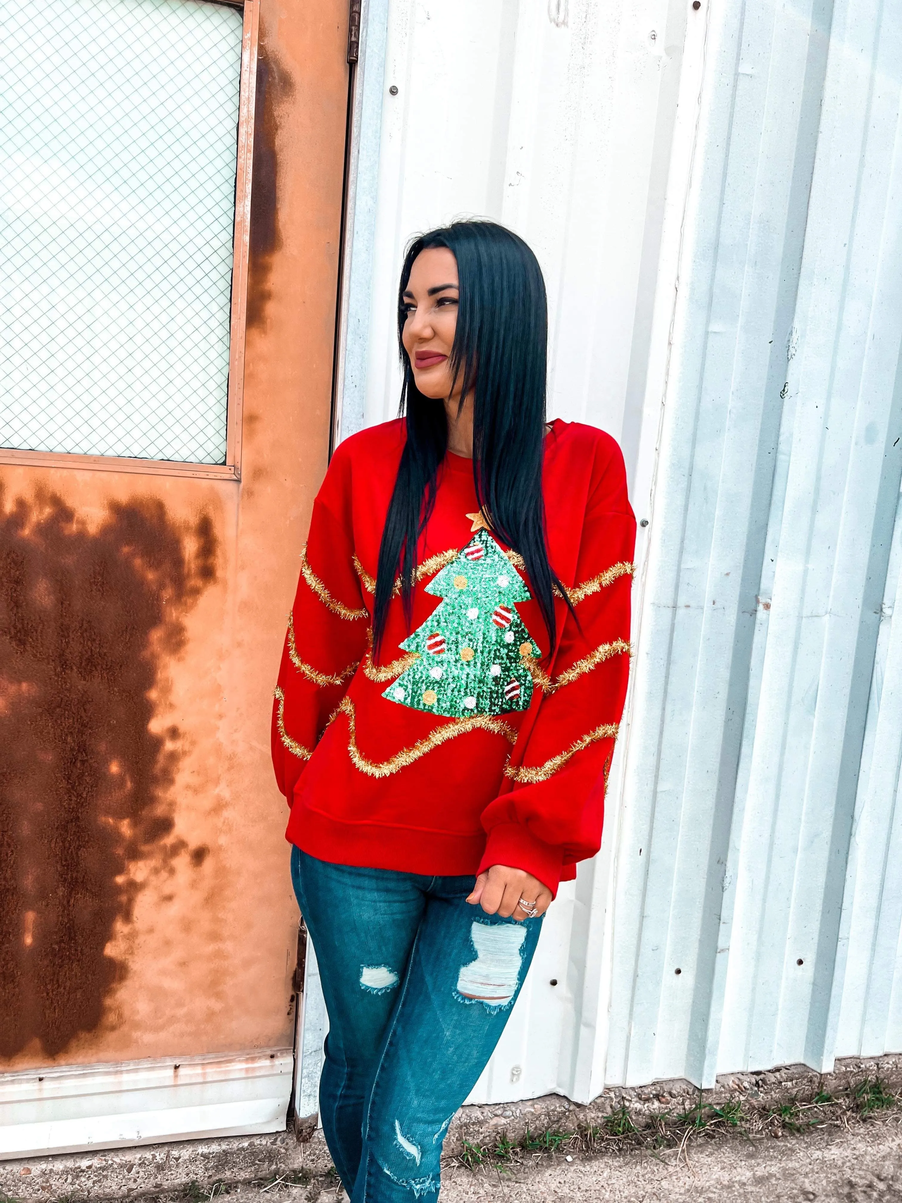 Queen Of Red Sequin Christmas Tree Sweater