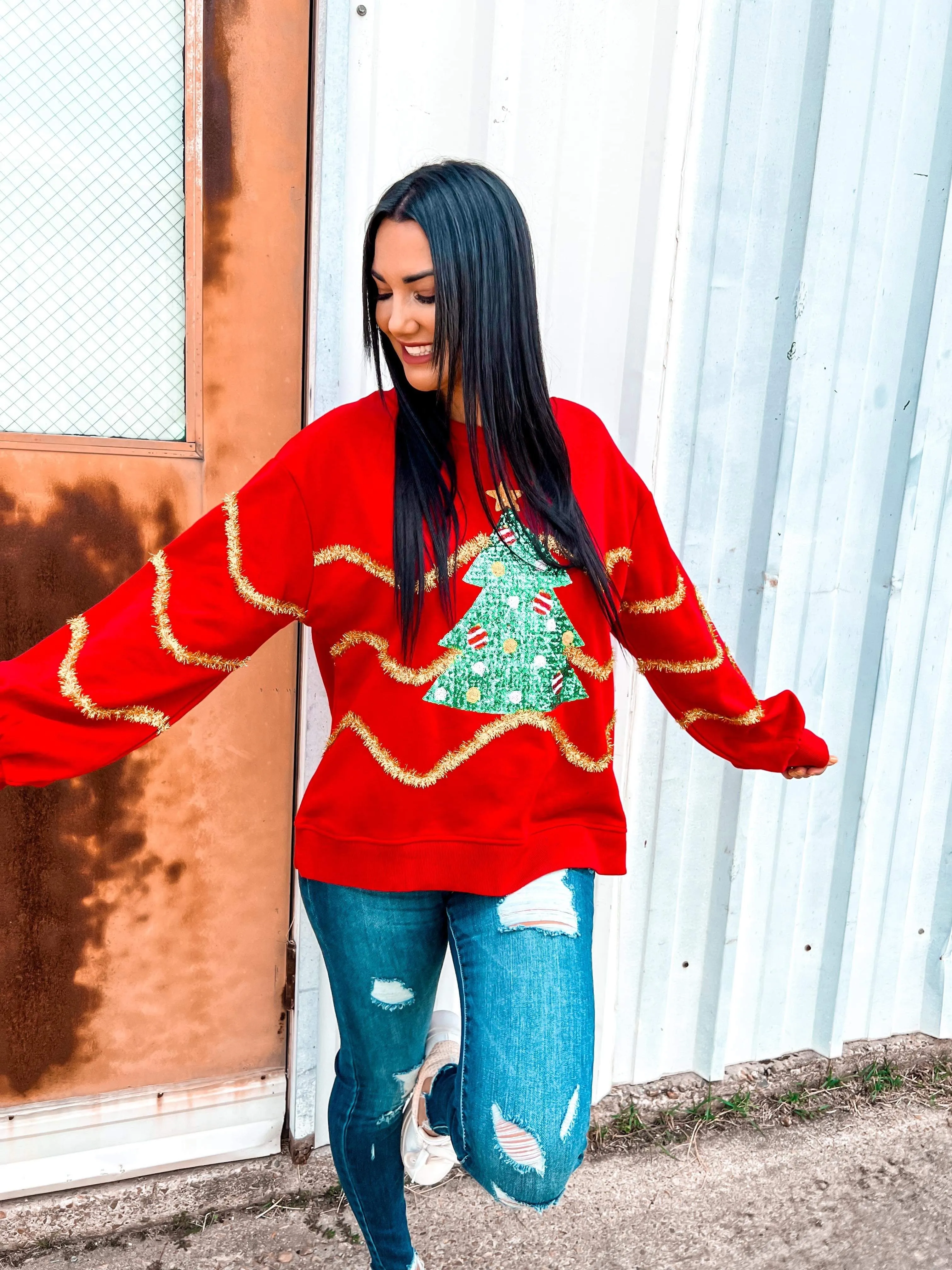 Queen Of Red Sequin Christmas Tree Sweater