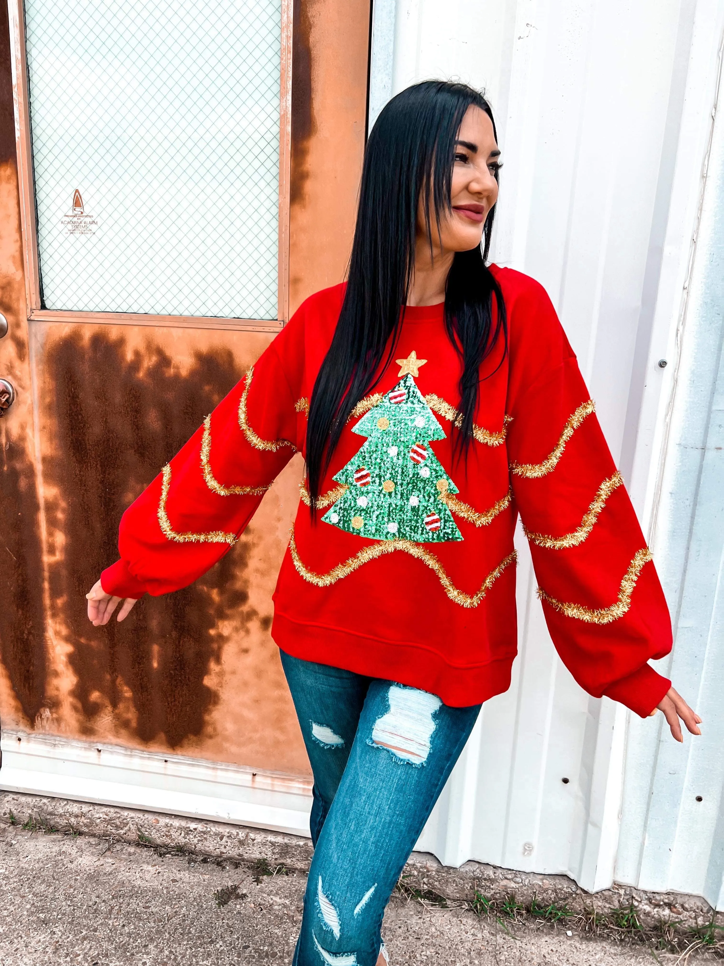 Queen Of Red Sequin Christmas Tree Sweater