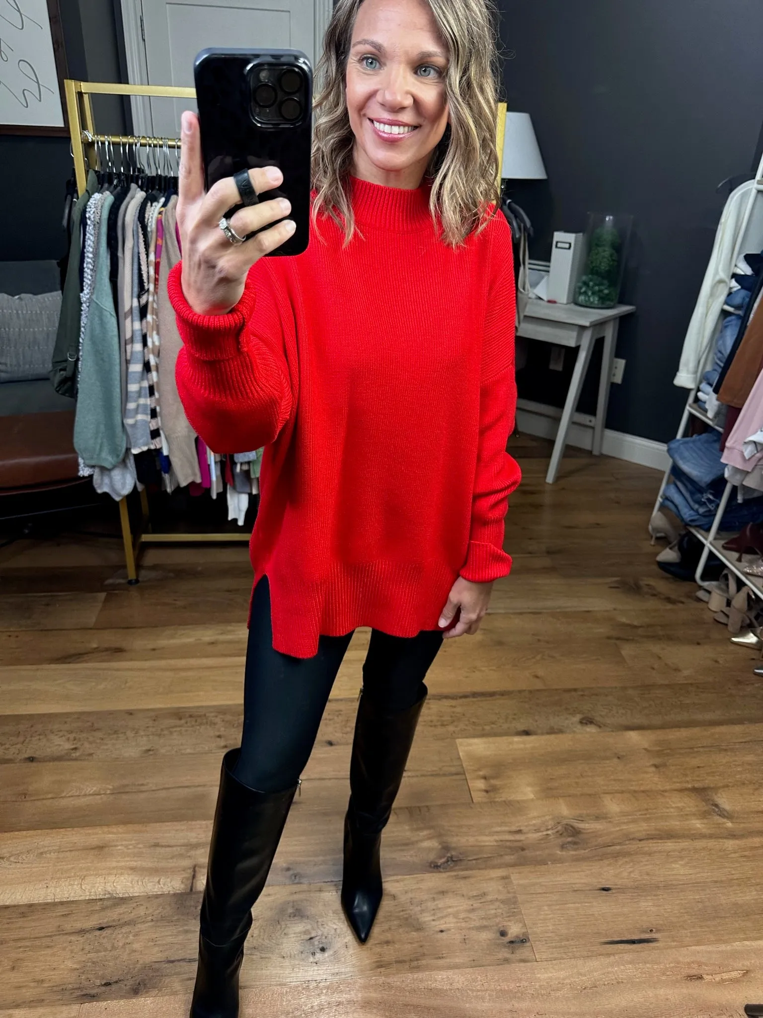 Quick Decision Ribbed Sweater With Side-Slit Detail - Red