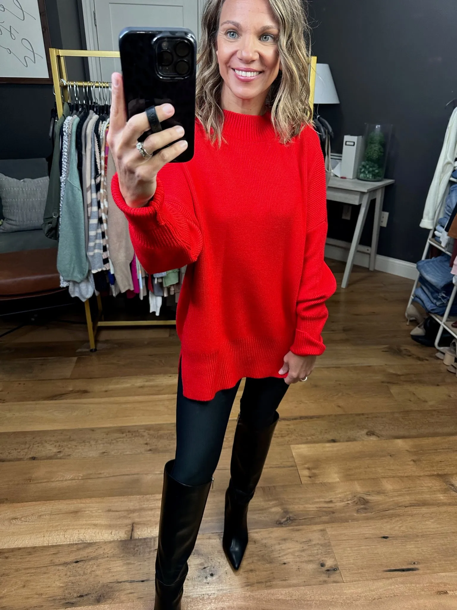 Quick Decision Ribbed Sweater With Side-Slit Detail - Red