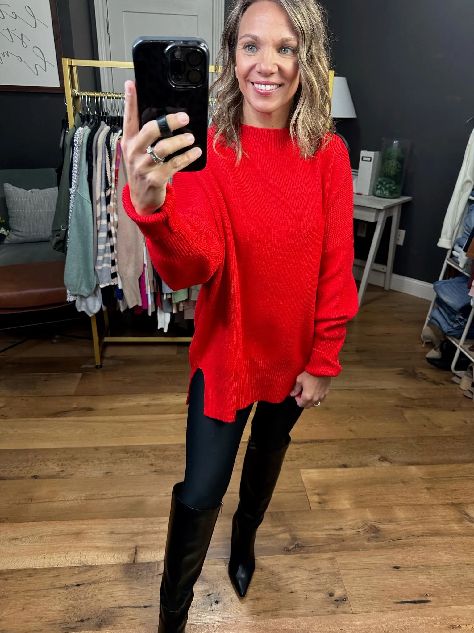 Quick Decision Ribbed Sweater With Side-Slit Detail - Red