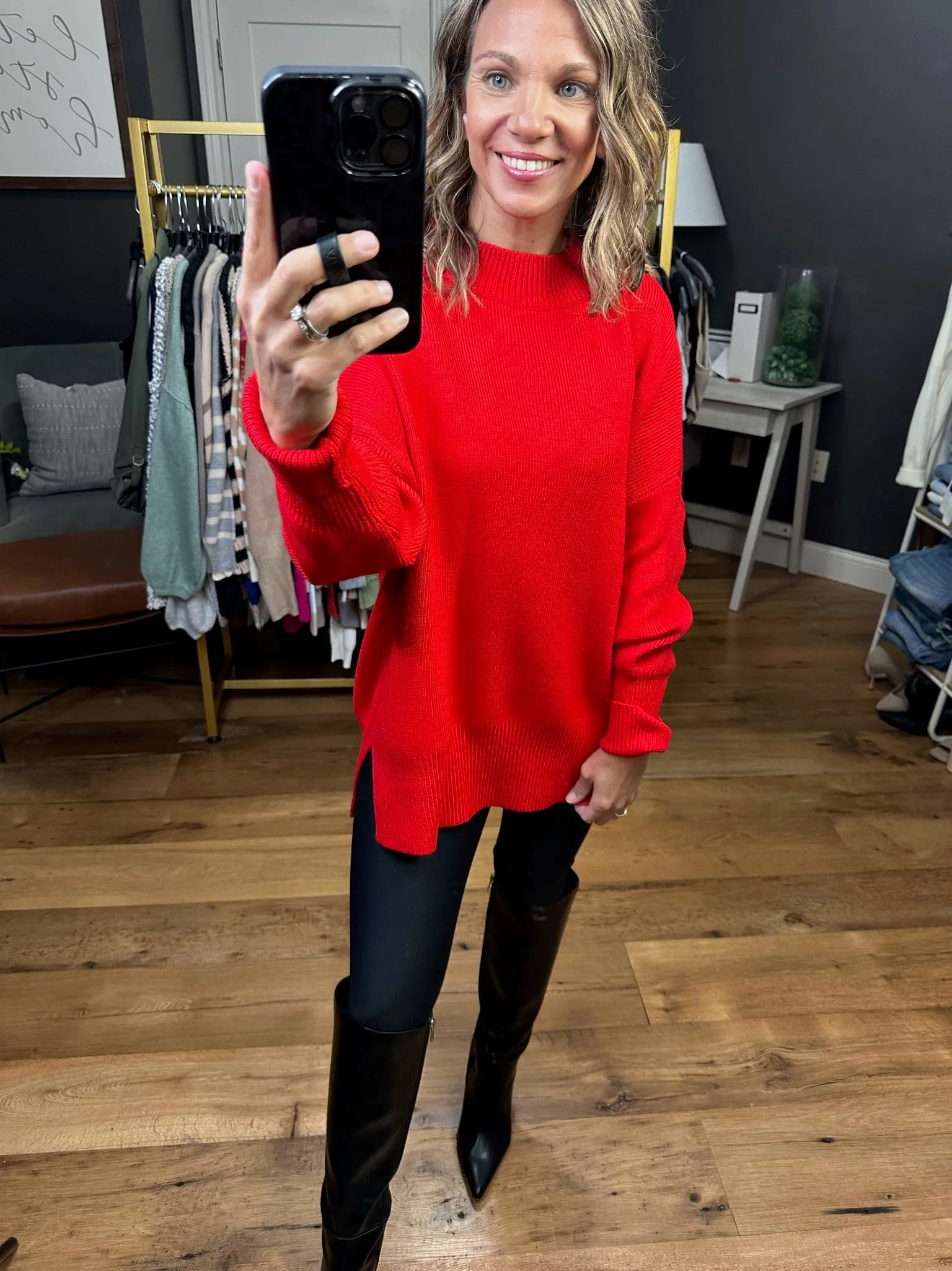 Quick Decision Ribbed Sweater With Side-Slit Detail - Red