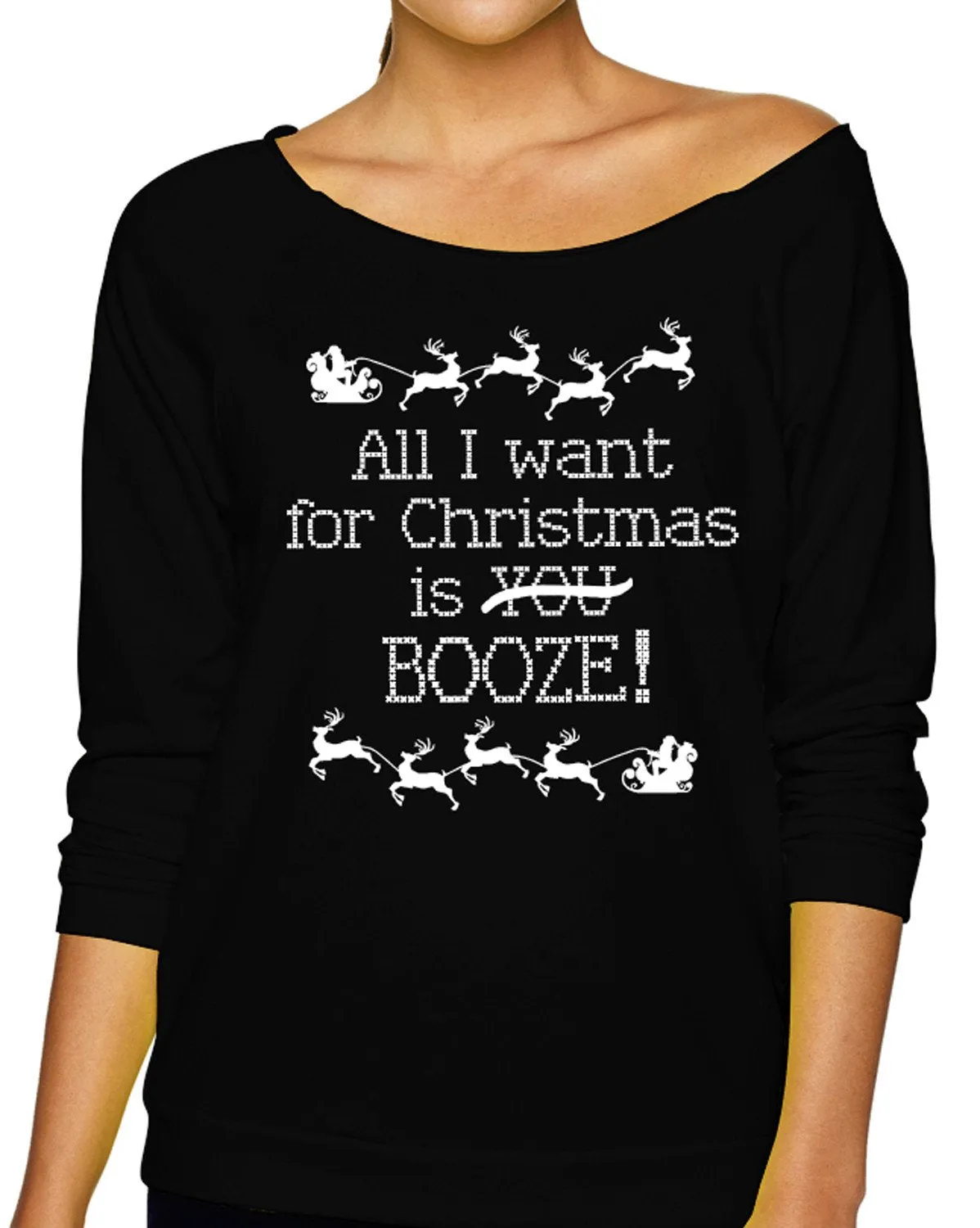 "All I Want for Christmas Is Booze!" Slouchy Red Sweatshirt