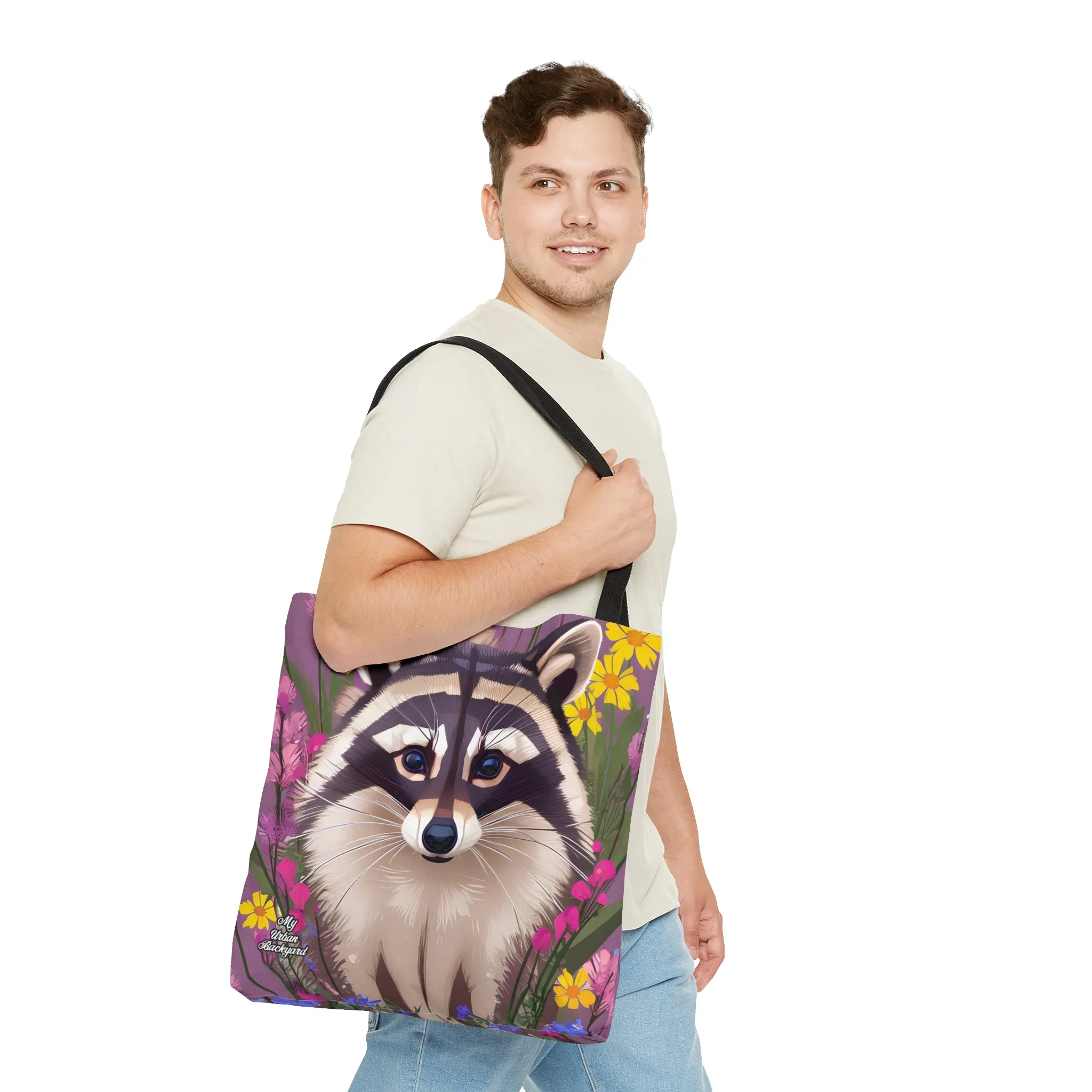 Raccoon and Flowers, Tote Bag for Everyday Use - Durable and Functional