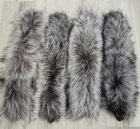 READY to SHIP  60cm Real Silver Fox Fur Trim Hood, Fur collar trim, Fox Fur Collar, Fur Scarf, Fur Ruff, Fox Fur Hood, Fox Fur, Fur stripe