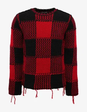 Red & Black Wool Check Sweater