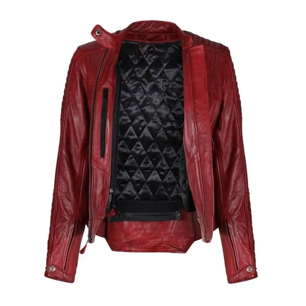 Red B3 Sheepskin Leather Biker Jacket For Women