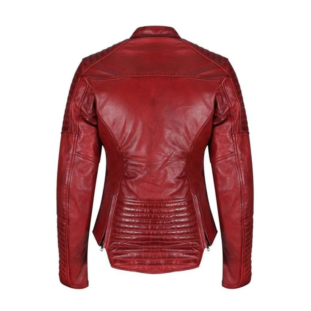 Red B3 Sheepskin Leather Biker Jacket For Women