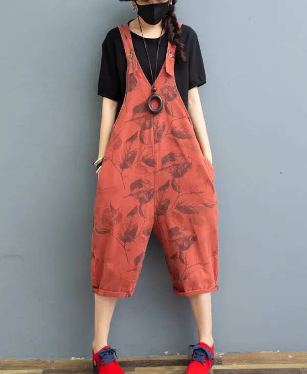 Red Denim Casual Spring Denim Overall Loose  Women Jumpsuits QYCQ05121