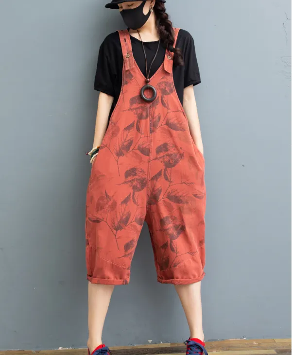 Red Denim Casual Spring Denim Overall Loose  Women Jumpsuits QYCQ05121