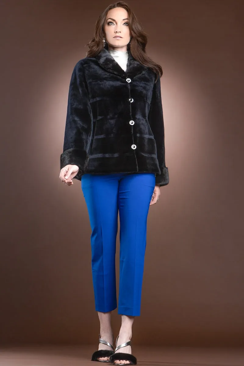 Reversible 4 Button Sheared Horizontal Mink Fur Jacket - LH Mink Collar & Turn Back Cuffs