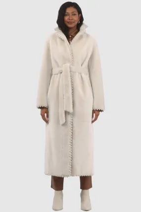 Reversible Select Shearling Lamb Coat with Embroiderd Trim, Belt