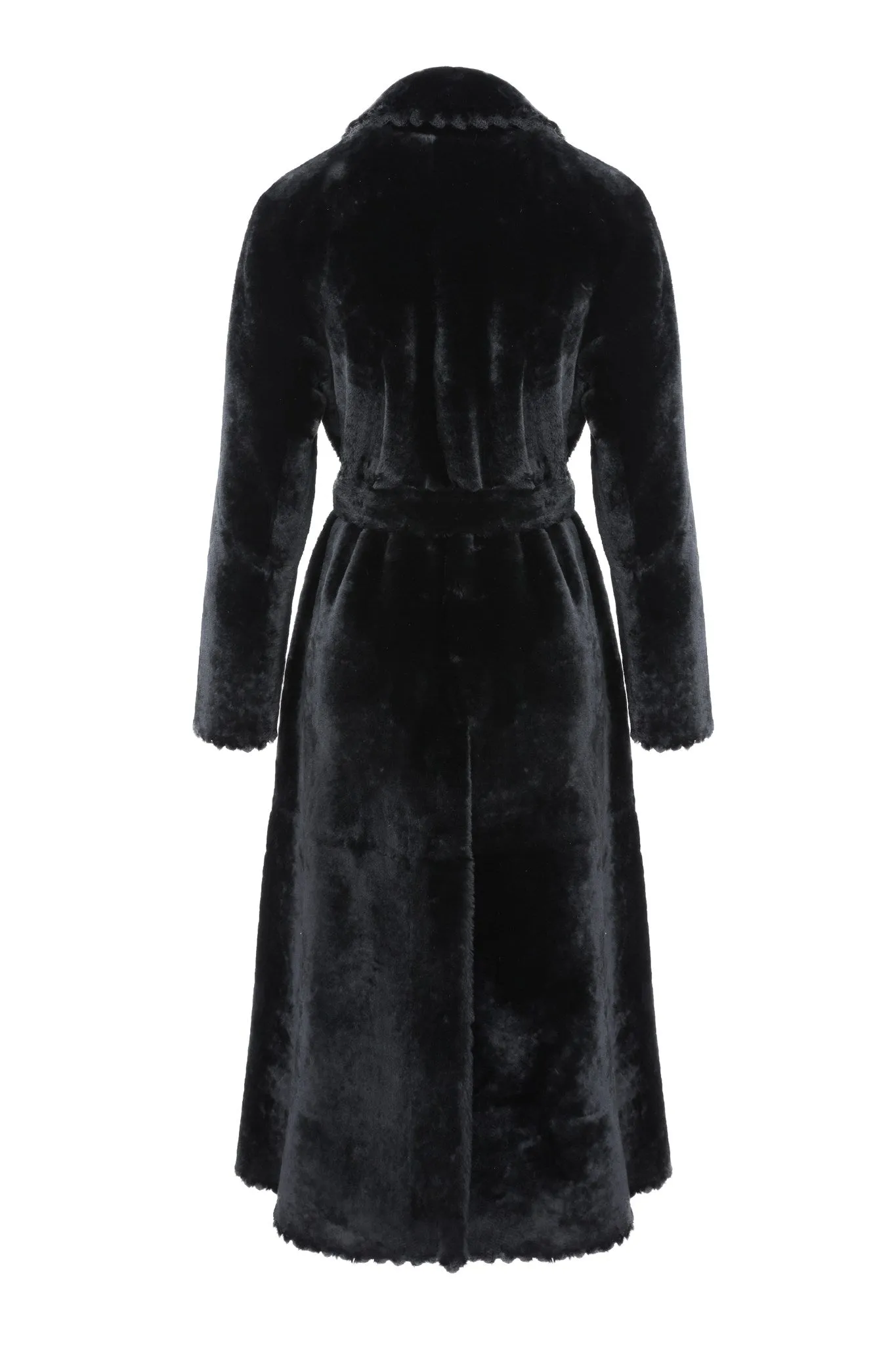 Reversible Select Shearling Lamb Coat with Embroiderd Trim, Belt