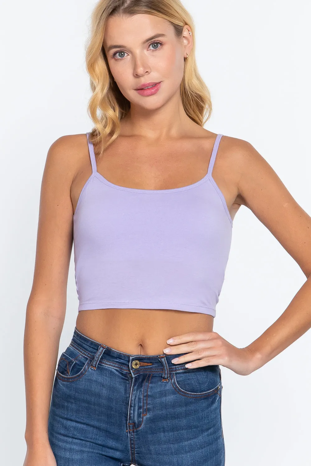 Round Neck W/removable Bra Cup Cotton Spandex Bra Top - 17 colors - Ships from The USA