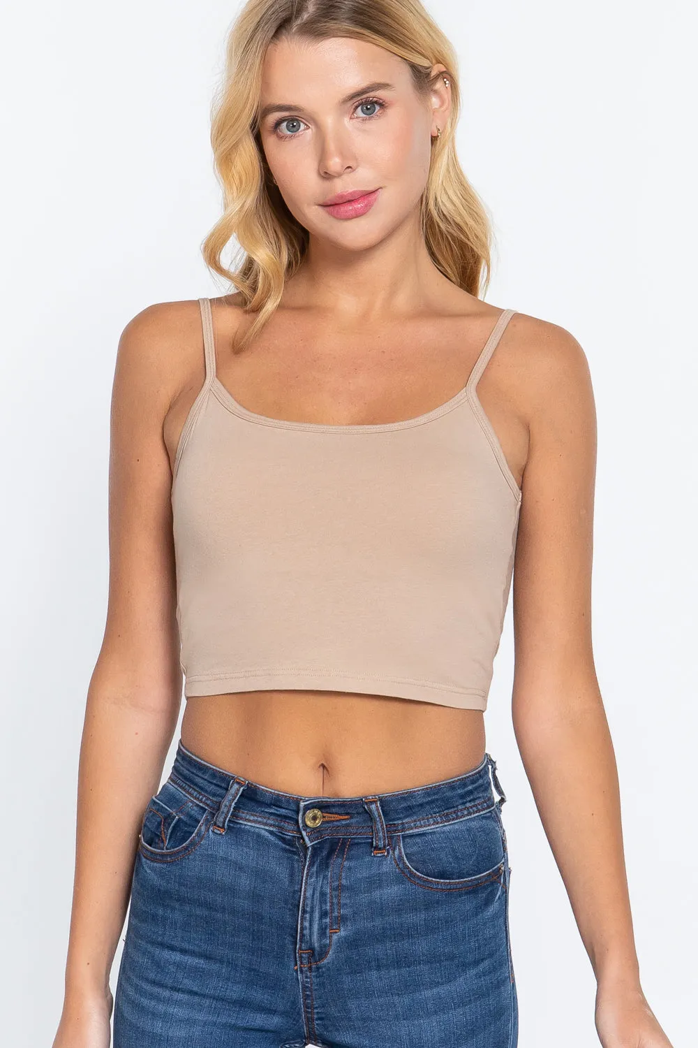 Round Neck W/removable Bra Cup Cotton Spandex Bra Top - 17 colors - Ships from The USA