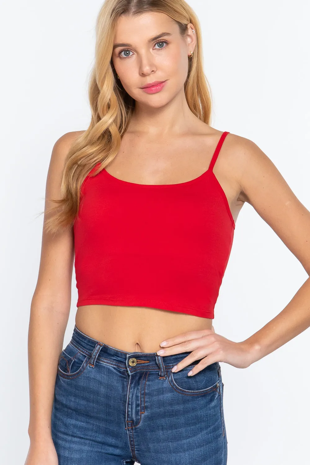 Round Neck W/removable Bra Cup Cotton Spandex Bra Top - 17 colors - Ships from The USA