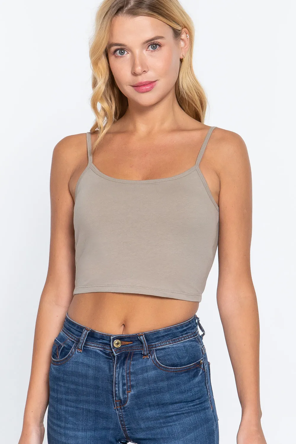 Round Neck W/removable Bra Cup Cotton Spandex Bra Top - 17 colors - Ships from The USA