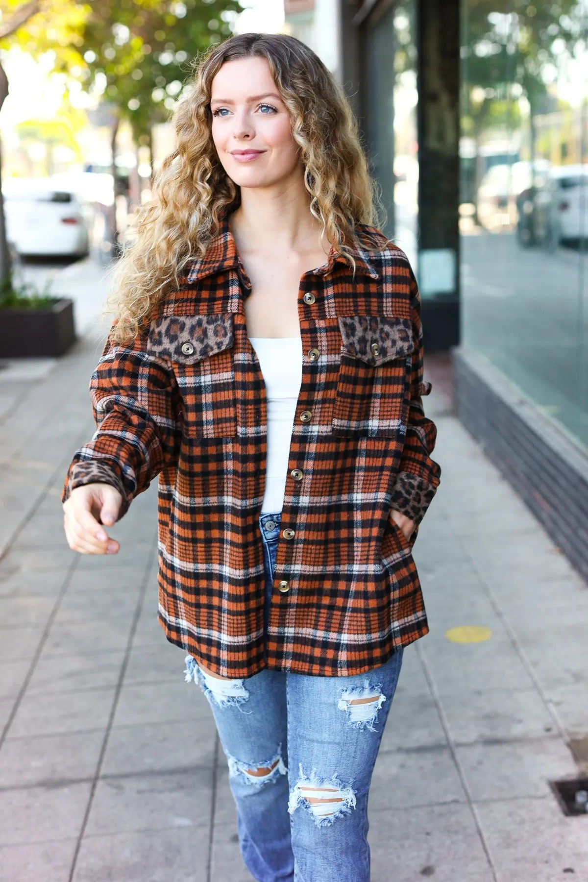 Rust Plaid & Animal Shacket