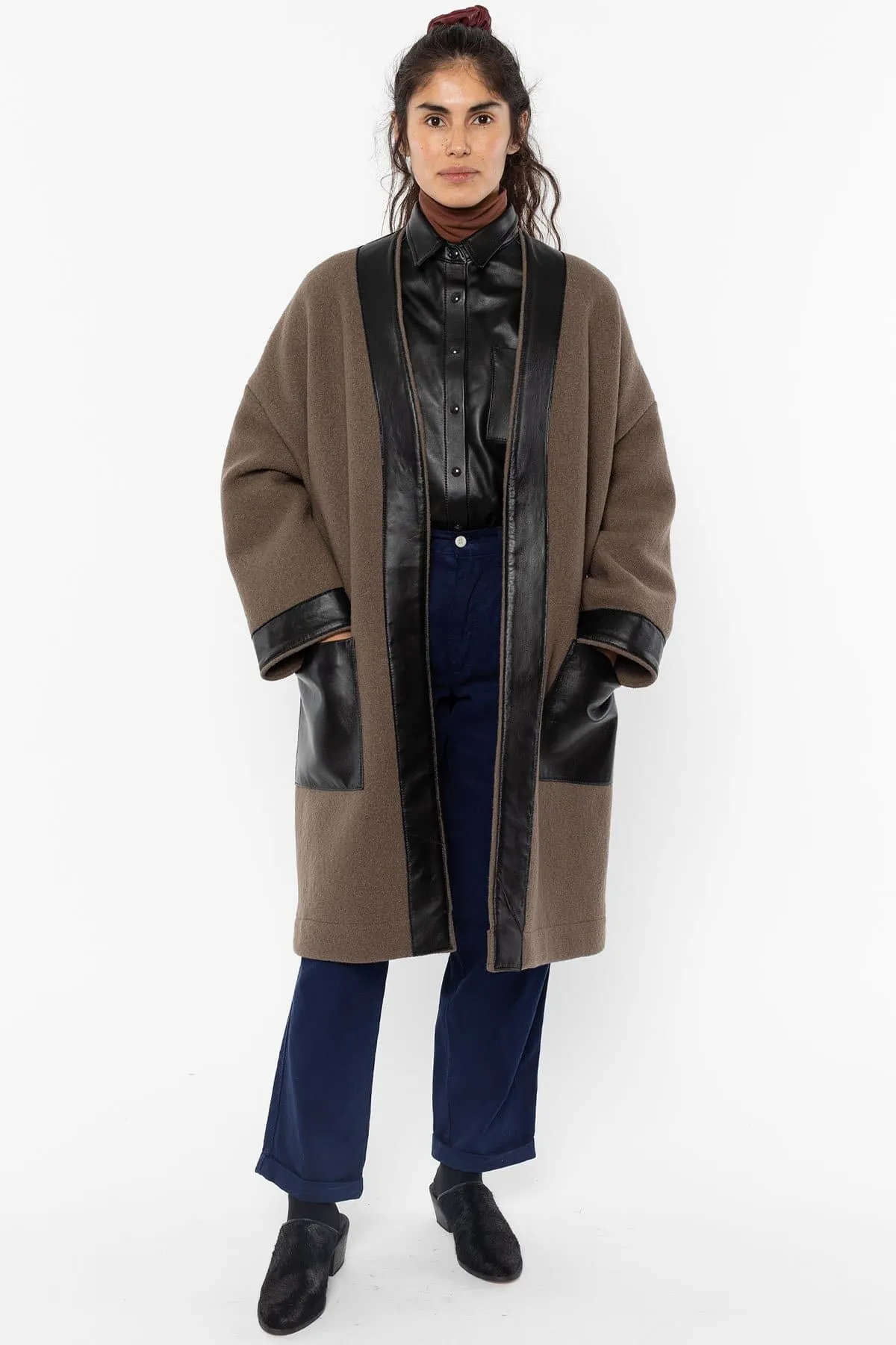 RWL100 - Wool Coat with Leather Trim