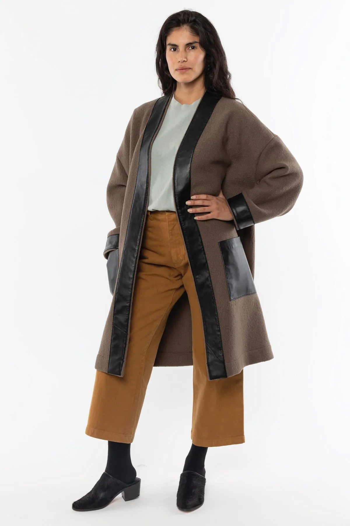 RWL100 - Wool Coat with Leather Trim